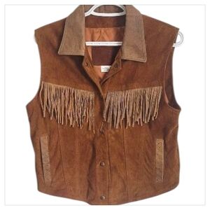 Vintage Leather Fringe Vest Suede Western Biker Boho Made in Canada Small